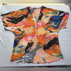 Vibrant Tropical Chiffon Kimono Cover-Up